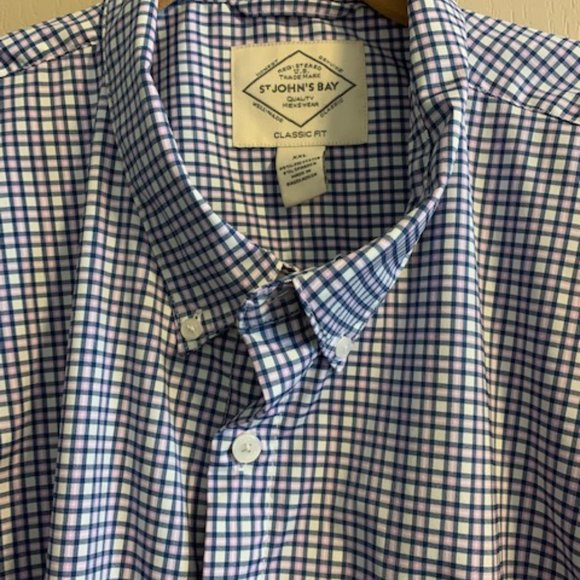 St. John's Bay Men's XXL Long Sleeve Dress Shirt Navy Check - Picture 3 of 5
